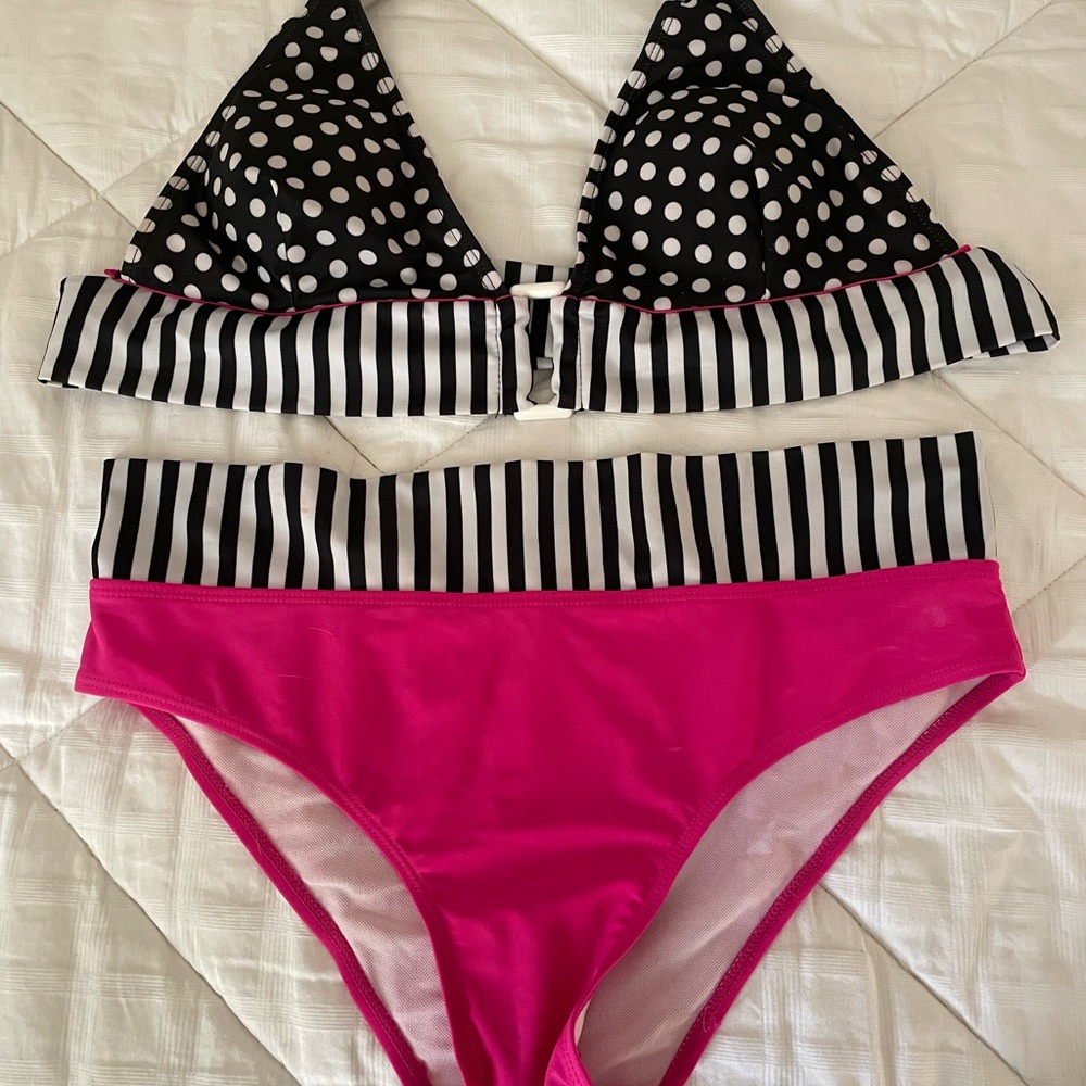 Polka Dot and Striped High Waist Bikini Set